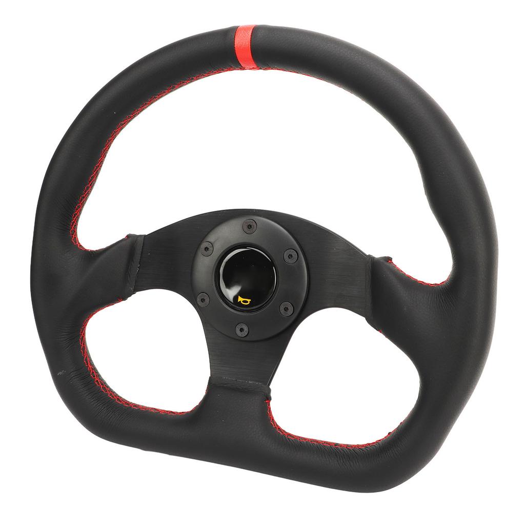 Car D Type Steering Wheel Black Frame Leather Sports Race Universal Fit Drifting Wheel Replacement