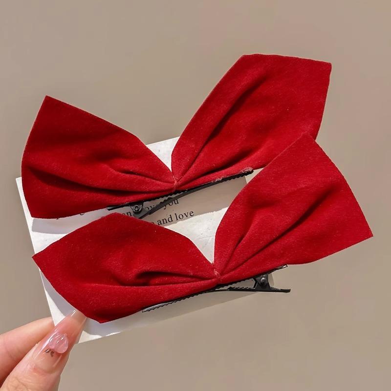 2 ks Červené sametové mašličky sponky do vlasů pro ženy dívky elegantní mini perlová mašlička ofina boční klip vlásenky pokrývka hlavy vlasové doplňky