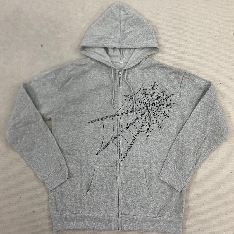 Gothic Punk Spider Web Hooded Women Fairy Grunge Dark Academia Jacket Coat Harajuku Outwear Zipper Sweatshirts Emo Alt Clothing