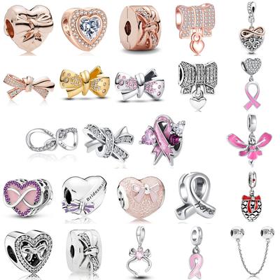 New Copper Pink Romantic Bow Pendant Bead Fit Original Trinket Charms Bracelet Jewerly Accessories