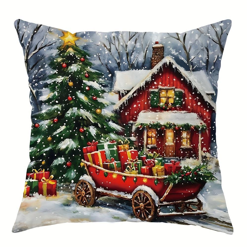 Рождественское украшение наволочка автомобиль карета рождественский подарок узор дизайн подходит для дома гостиная диван подушка чехол 40x40cm