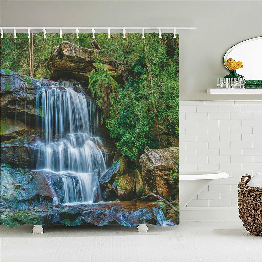 3d Printed Natural Forest Landscape Shower Curtain Waterproof Fabric Waterfall Bathroom Curtains Wall Decoration Large 300x180