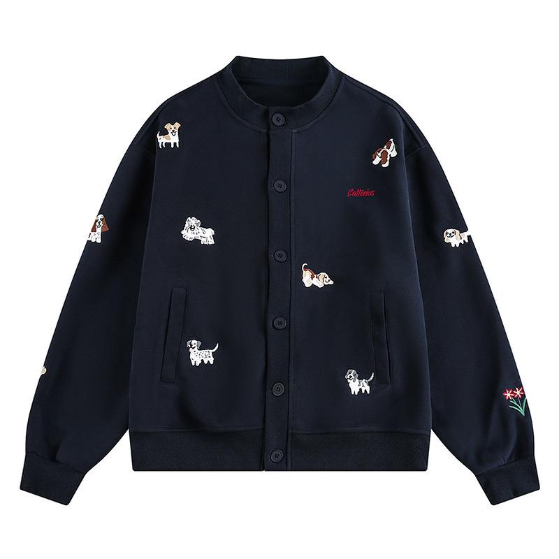 2025 Korean Style Women's Puppy Embroidery Cardigan: Spring/Autumn Loose Round Neck Sweatshirt