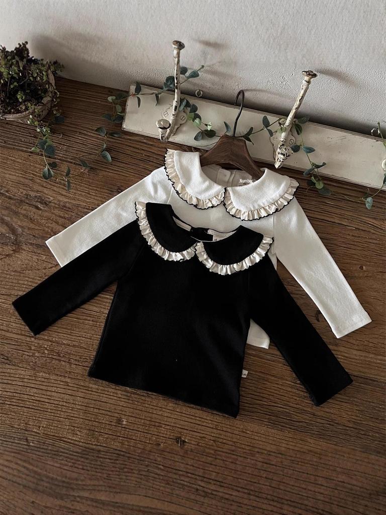 Autumn Korean Style Baby Ruffle Collar Long Sleeve T-shirt for Toddlers and Children