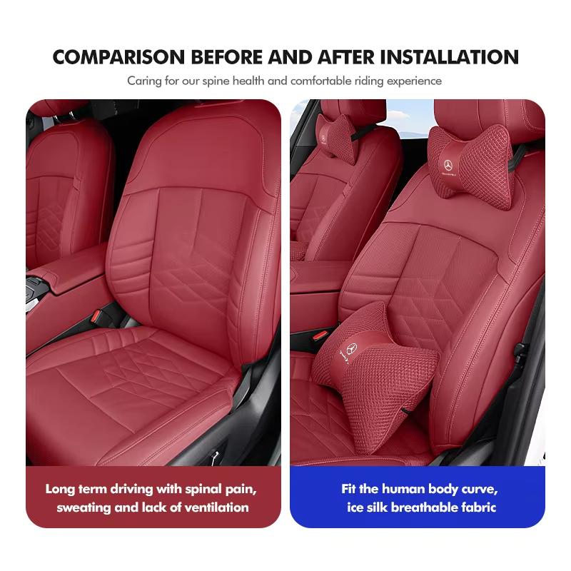 CRO1 Car Headrest Lumbar Support Kit Seat Cushion Neck Pillow Interior For Mercedes Benz AMG A C E S G Class W201 W210 W108 W204 W205