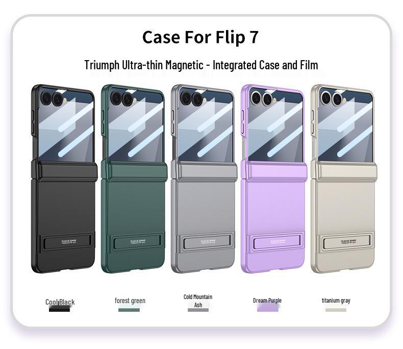 Slim Samsung Z Flip7 Case with Triumph Stand, Full Coverage, Anti-Fall, Solid Color, Hinge Protection