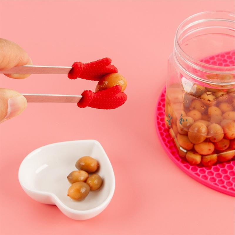 1PC Mini Silicone Food Clips Stainless Steel Handle Palm Stainless Steel Lovely Antiskid Snacks Tweezers Not Nirty Hand Tools