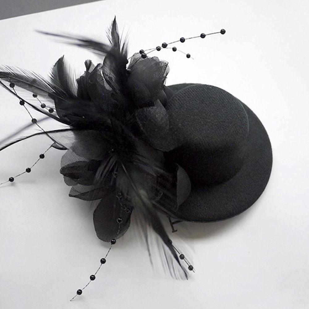 Cappellino a Pillbox con Fiore e Piume 13cm Cappellini da Cocktail Moda Acconciature per Feste da Tè Fiori per Capelli Festa