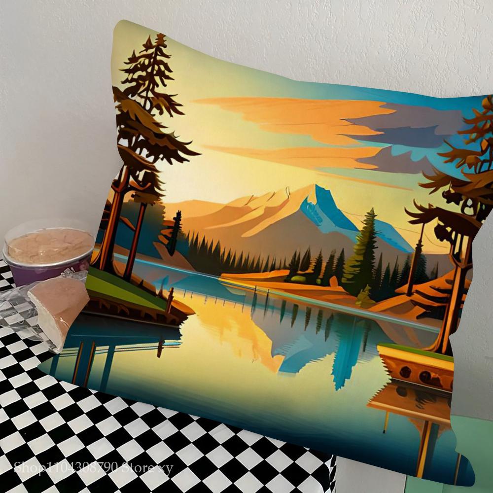 1 Stück Nordeuropa Tropische Strandlandschaft Kissenbezug Quadrat Schlafzimmer Sofa Freizeit Komfort Kissen Auto Wohnen Heimdekoration