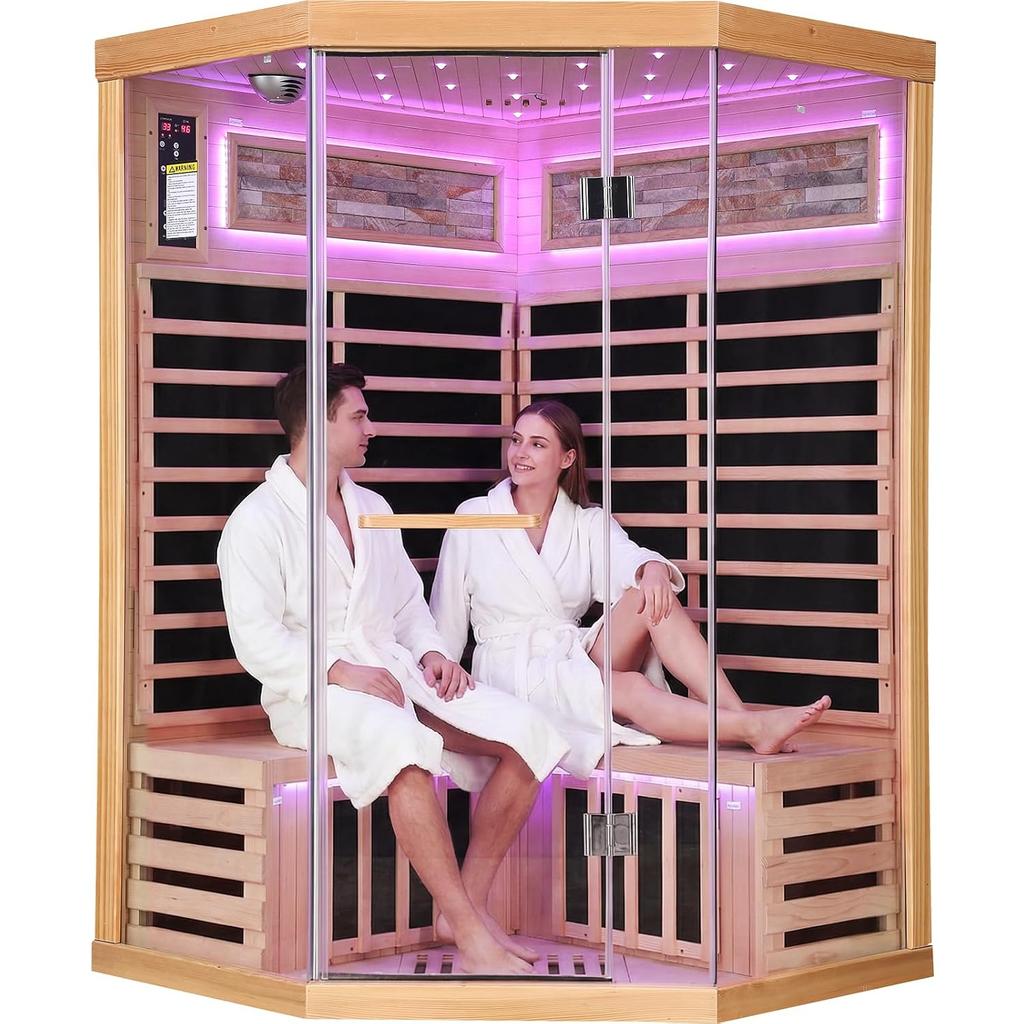 Sauna Corner Saunas for 2-3 Person 120V Indoor Canadian Hemlock, Customized