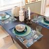 Blue Placemats Set of 4 Summer Nautical Theme Washable Placemat Kitchen Dining Heat-Resistant Starfish Shell Fishnet Place Mats Desktop Decor Table