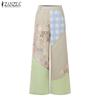 ZANZEA Women Casual Print Patchwork Loose Straight Trousers