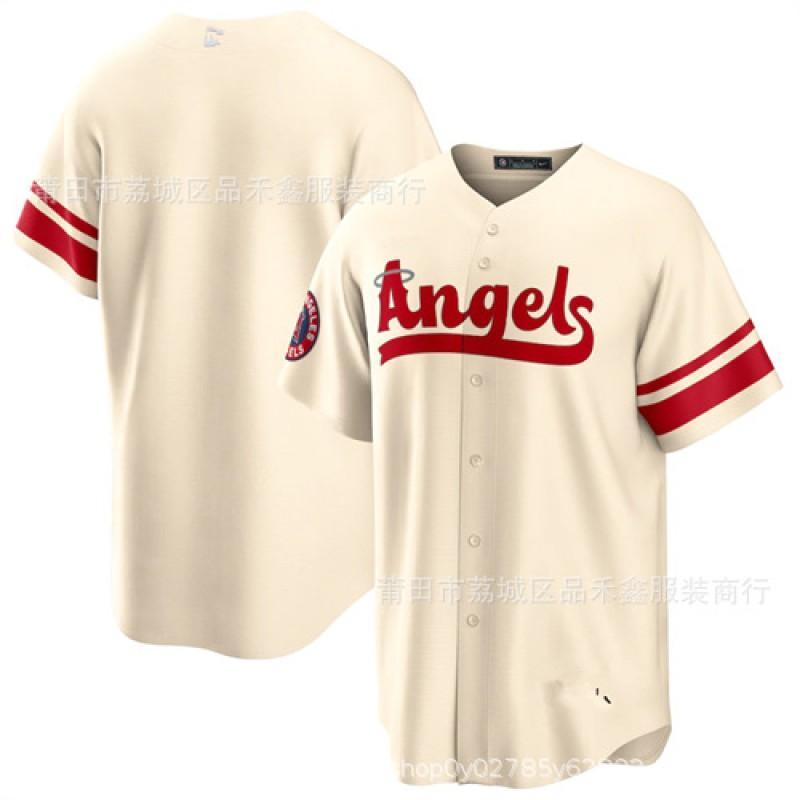 Mens Embroidered Baseball Jersey Los Angeles Angels 27 Trout Fan Shirt Cotton Sportswear Fall Winter