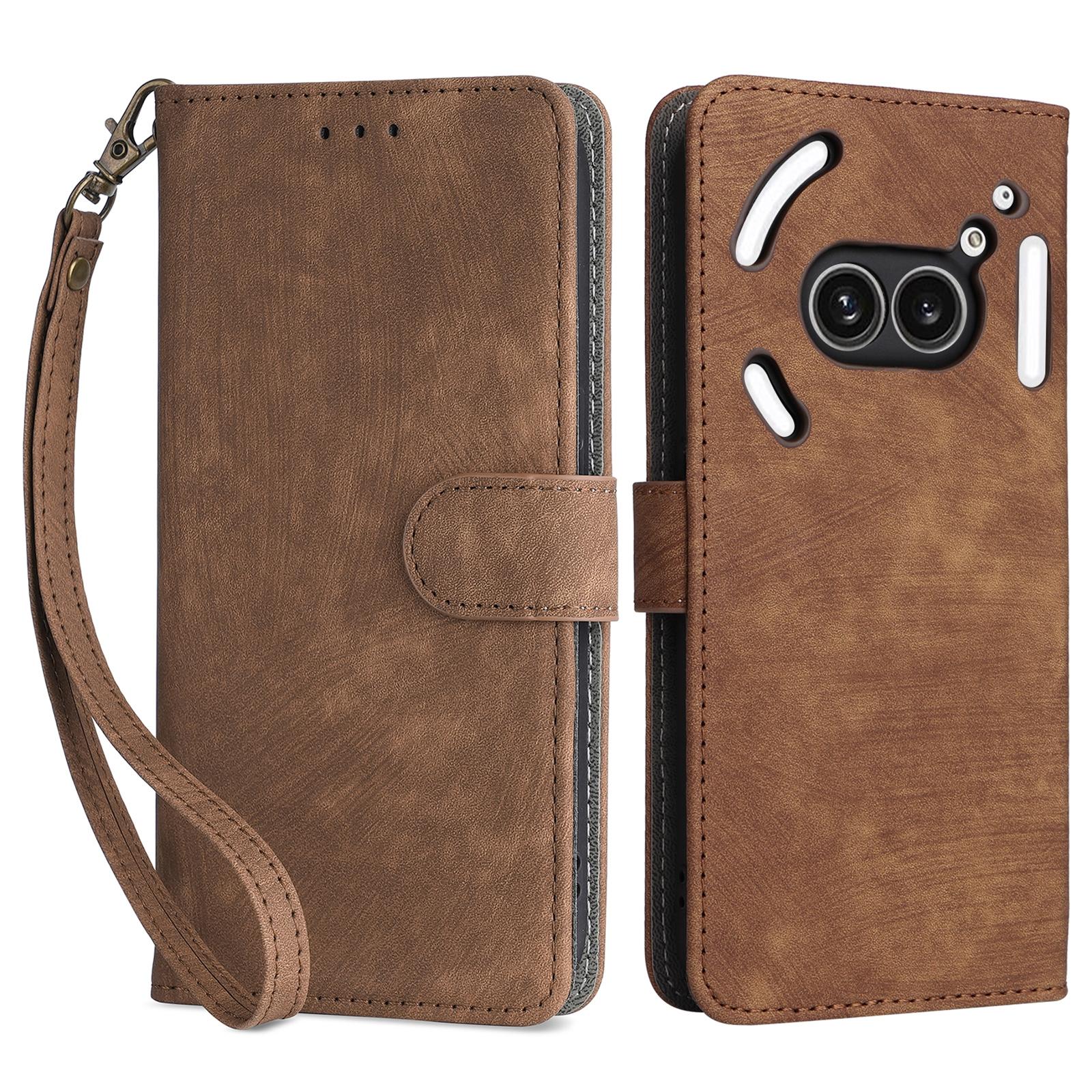 

For Nothing Phone (2a) Plus/Phone (2a) Leather Case with Strap RFID Blocking Wallet Phone Cover Brown
