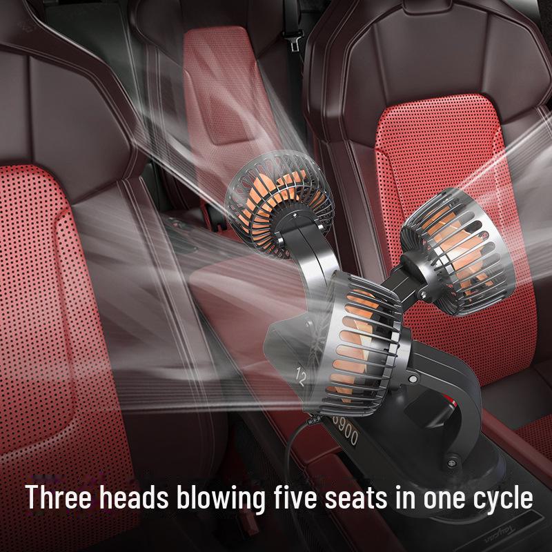 Dual Head USB Car Fan 12V/24V for Trucks and Vans - Powerful Cooling