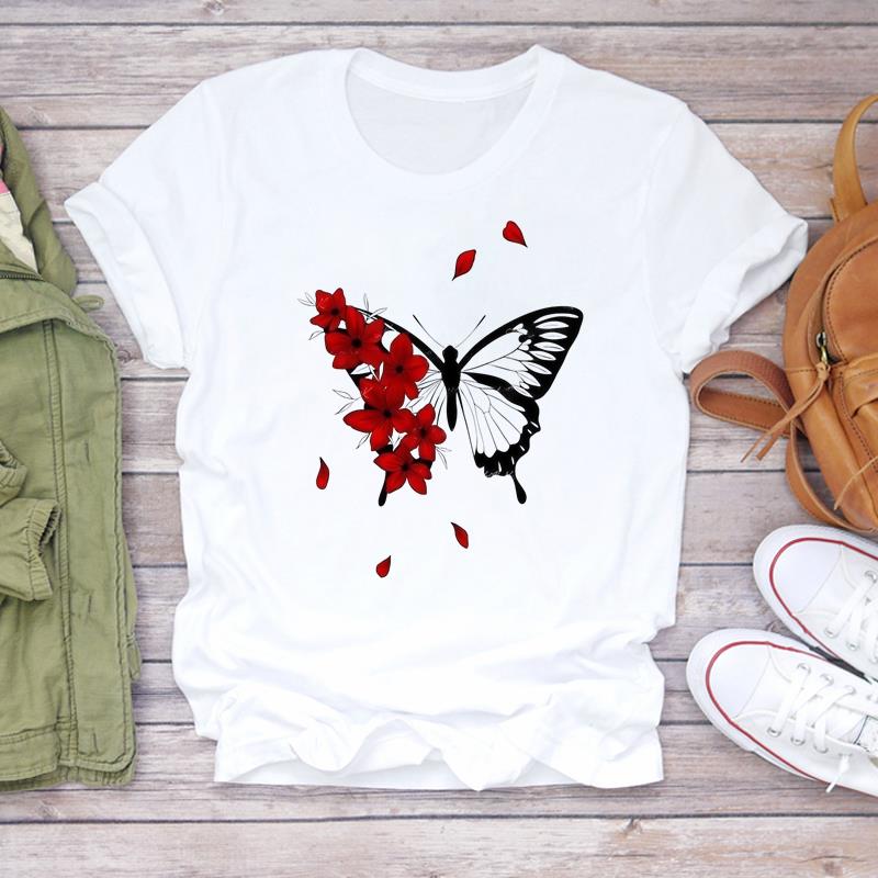 (Asian Size) T Shirt Lady Female Top Short Sleeve T-shirts Casual Printed trend butterfly style Clothing Women Fashion Graphic Tee