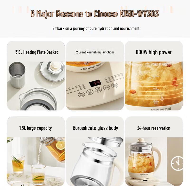 Joyoung K15D-WY303 1.5L 316L Stainless Steel Health & Tea Kettle CN plug (adapter included)