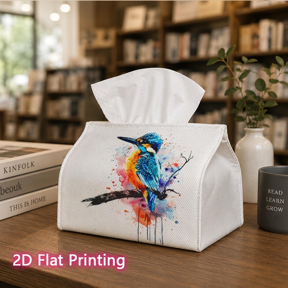 1pc, 2D Flat Printing, Tissue Box Colorful Emerald Bird Pattern Napkin Dispenser, Suitable for Home, Car, And Outdoor Gatherings, Tissue Decoration Ra