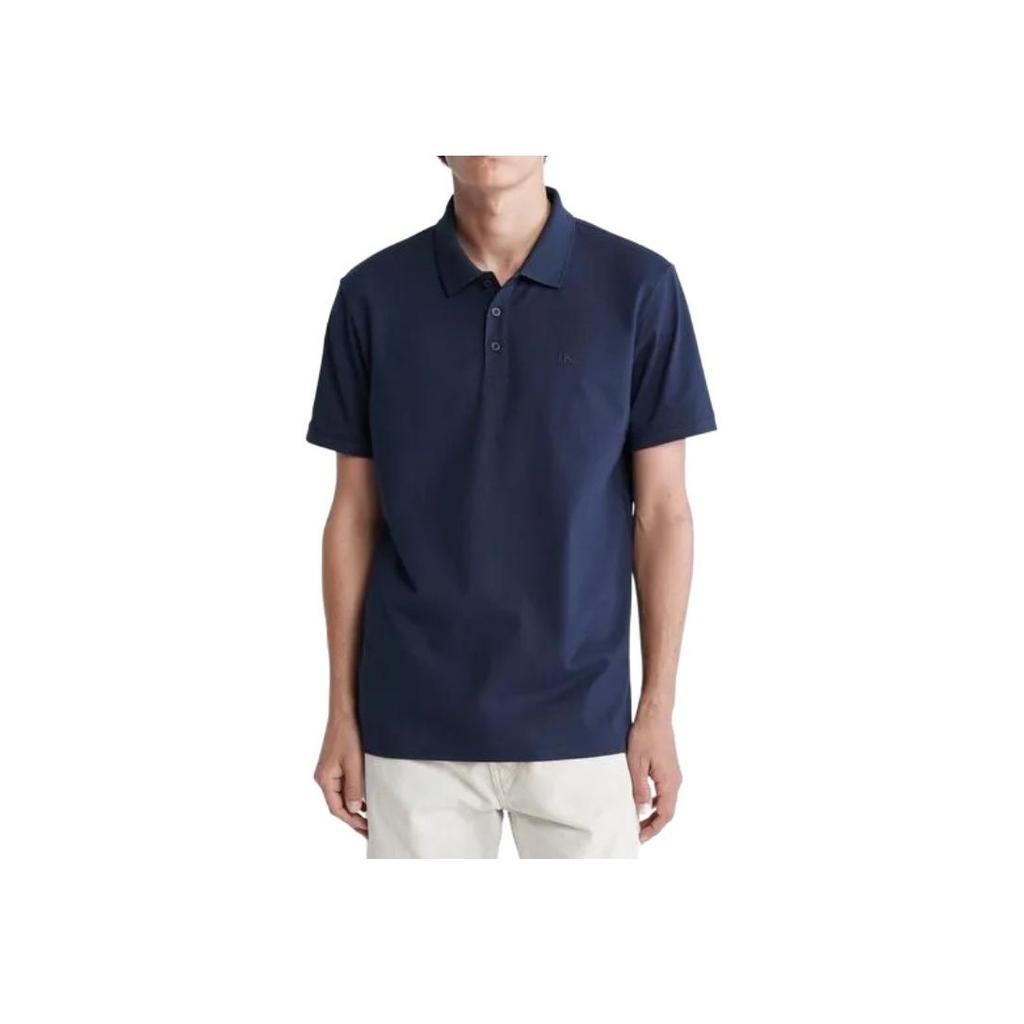 Calvin Klein Solid Color Logo Embroidered Short Sleeve Polo Shirt Men tops Dark-Blue 40HM281-411