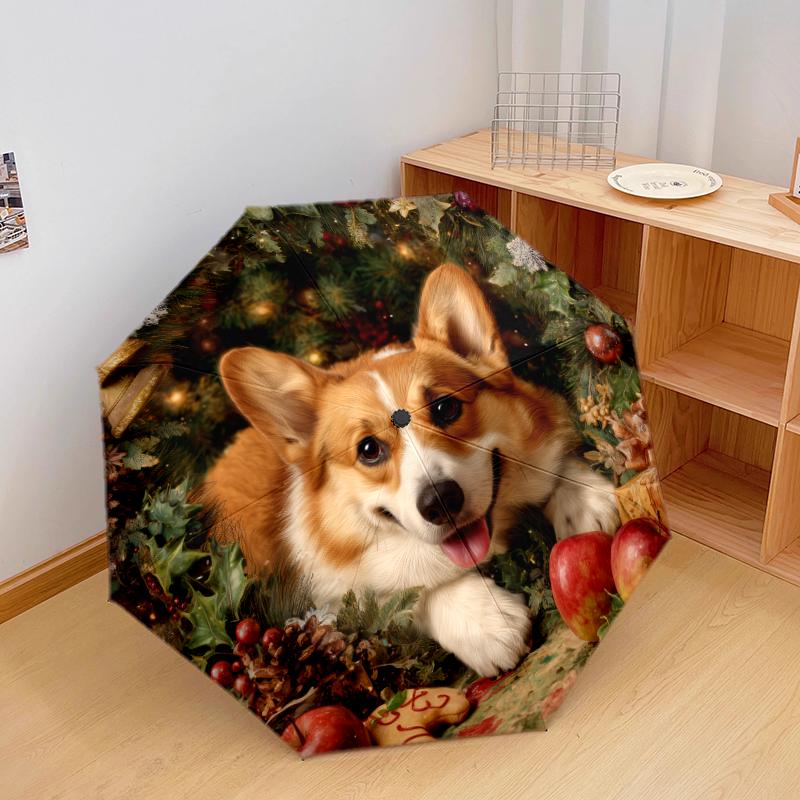 Christmas dog, automatic folding umbrella, portable and foldable design, 8 ribs, a Christmas or birthday gift.