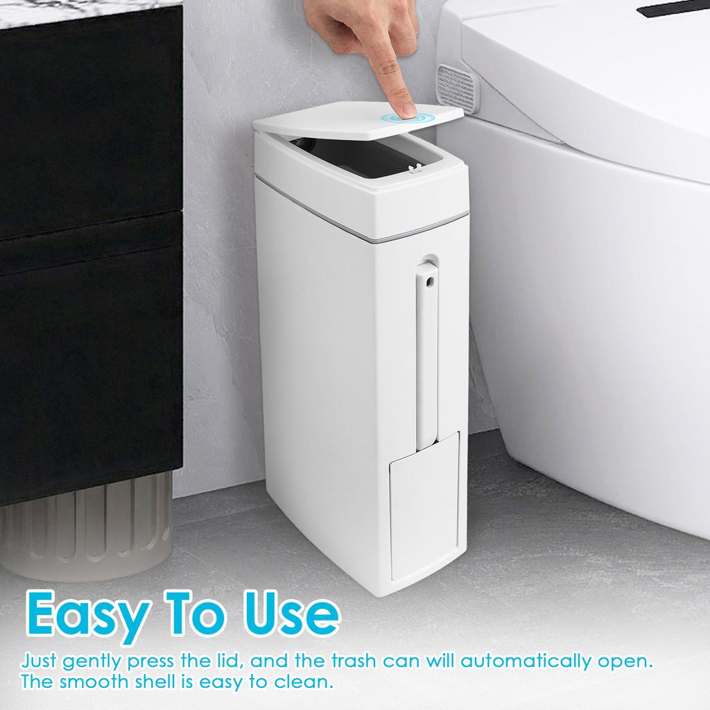 4.5L White Bathroom Trash Can with Toilet Brush Large Capacity Self Sealing Slim Bin Narrow Garbage Can Bathroom Accessories