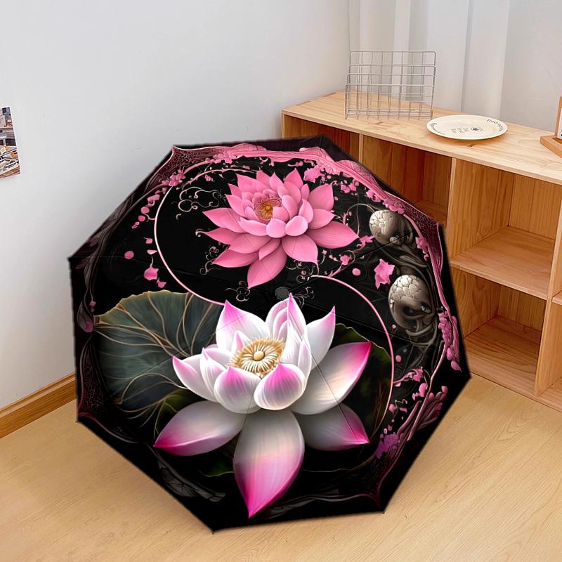 1 PC Automatic Folding Umbrella - Vintage flowers Pattern, Portable & Foldable Design with 8 Ribs, Christmas Birthday Gifts