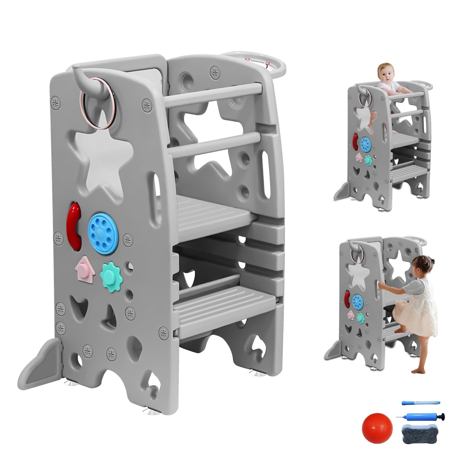 

JZOOOZ Step Step Stool 46 x 47 x Stool for Step Stair Adjustable Suitable for and Living and Easy to Set Gray Kids Stool, Kids [Size 90cm], серый