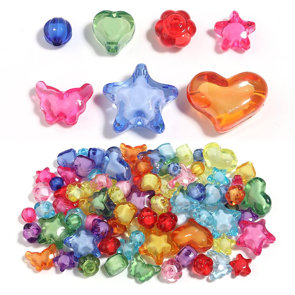 20-50pcs Candy Colored Acrylic Beads Pumpkin Star Butterfly Shape Loose Spaced Beads For DIY Fashion Bracelet Keychain Accessory