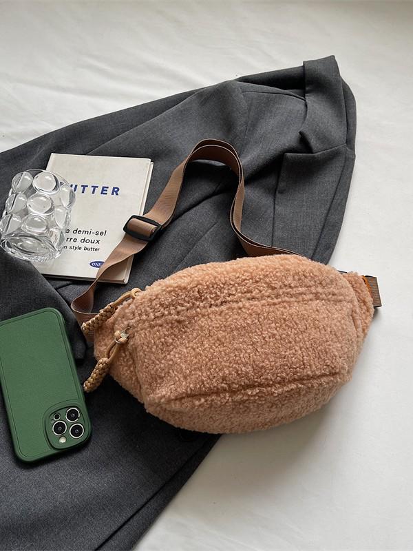 Lambswool Plush Crossbody Bag: 2026 Winter Versatile Small Chest Bag for Women In Solid Colors