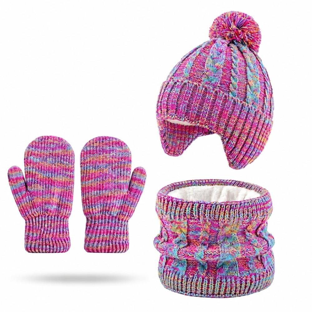 Colorful Kids Hat Scarf Gloves Set Thickened Gloves Warm Pullover Hat  Winter