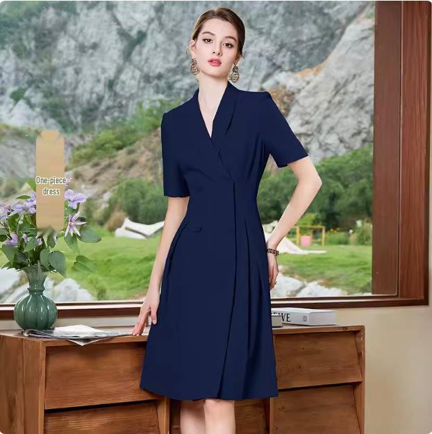 

Новое весенне-осеннее двубортное платье с воротником-стойкой - рукав средней длины, средней длины, формальная женская одежда для офиса. Small