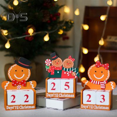 Lebkuchenmann-Weihnachts-Countdown-Kalender, Holzklötze, Tischdekoration, Feiertags-Adventskalender für Büro-Schreibtisch-Dekor