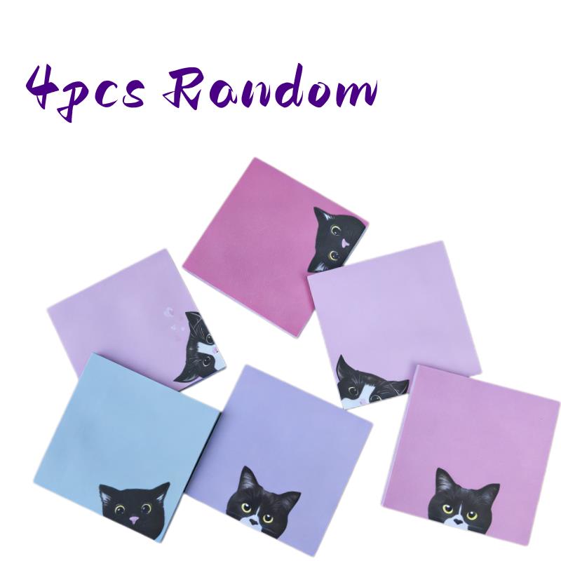 

4pcs Random Black Cat Sticky Notes – Super Adhesive Pink Memo Pads for School, Lovers & Gifts