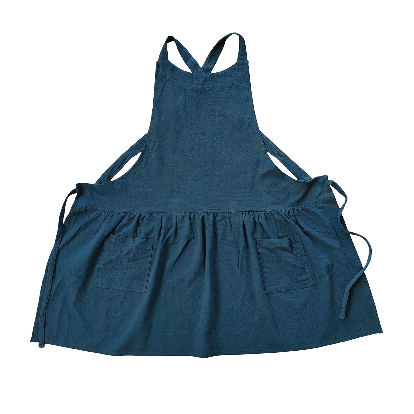 Household cotton and linen apron Japanese and Korean version gardening flower shop cafe kitchen bib pocket