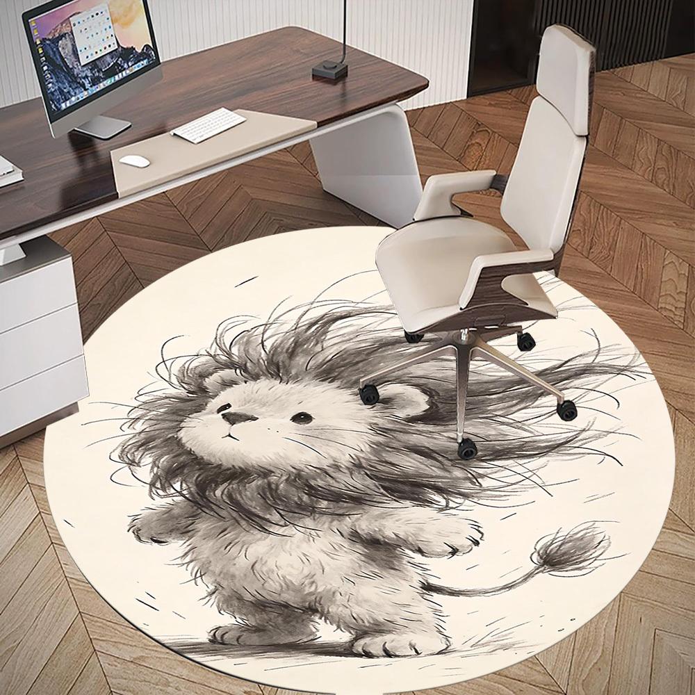 1pc Lion Windy Round Chair Mat Office Area Rug - Non-Slip, Floor Mat for Office, Bedroom, and Indoor Decor P127150