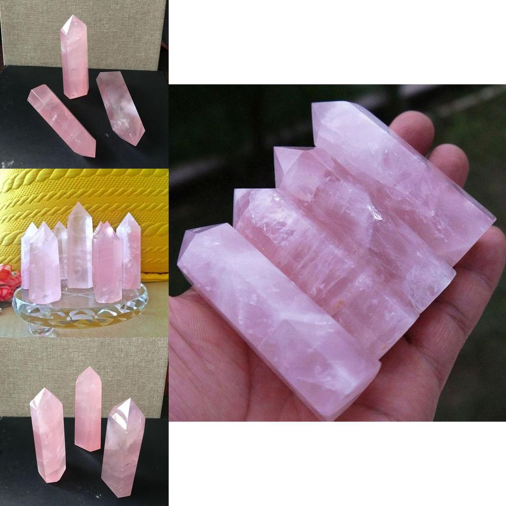 Elegant Pink Natural Rock Rose Quartz Crystal Point Healing Stone Obelisk Wand For Natural Health