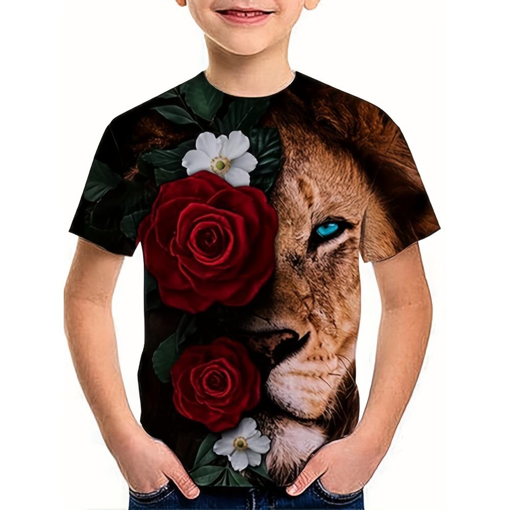 

2025 Футболка для мальчиков и девочек с принтом льва 3D Летняя детская одежда Футболки для маленьких девочек Футболки Детская одежда Топы Футболка с рисунком 160