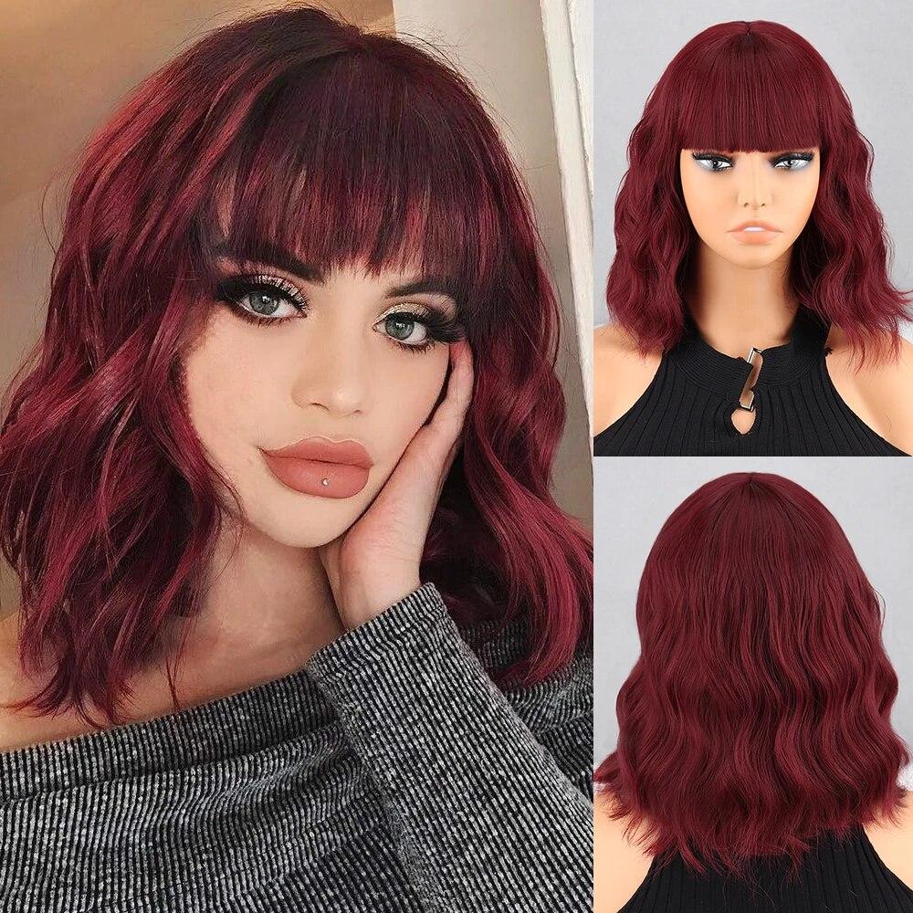 XINRAN Peruca curta bob marrom azul escuro sintética feminina franja azul escuro rosa preto peruca lolita festa cosplay uso diário cabelo natural