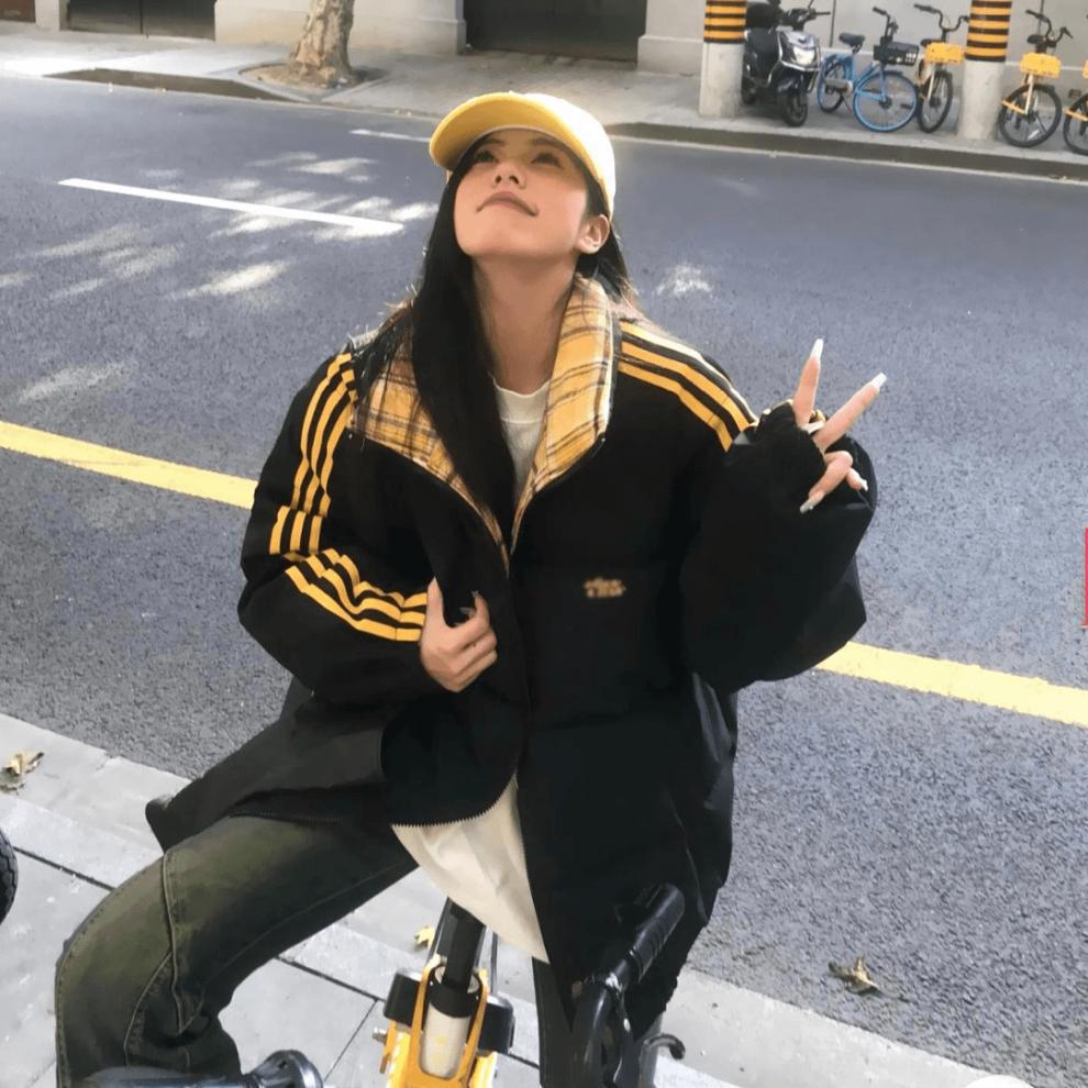 Women's 2024 Winter Striped Stand-up Collar Cotton Jacket - Warm Thick Coat for Couples