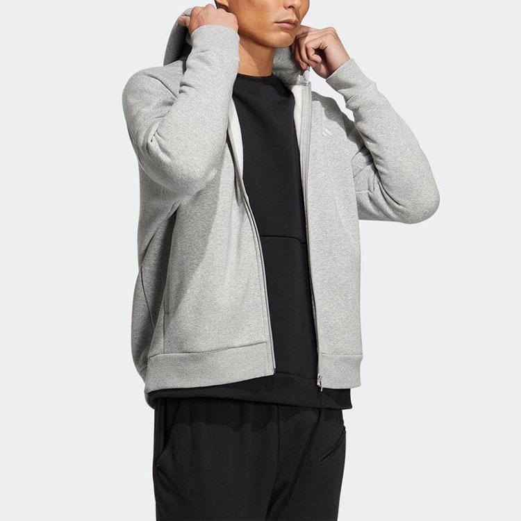 Adidas Solid Color Simple Letter Print Zip-Up Hoodie Jacket Unisex Tops Grey HM2683