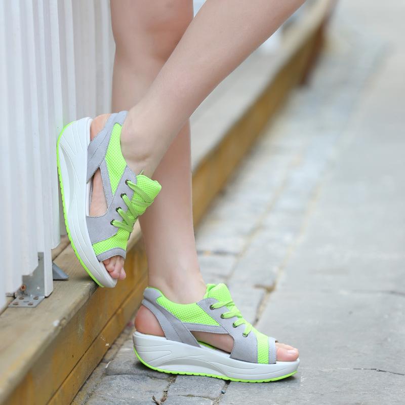 Of Sponge Cake Sandals Thick-Soled Heel Breathable Rocking Shoes For Women Mesh Shoes Comfortable Sports Casual Women's Shoes