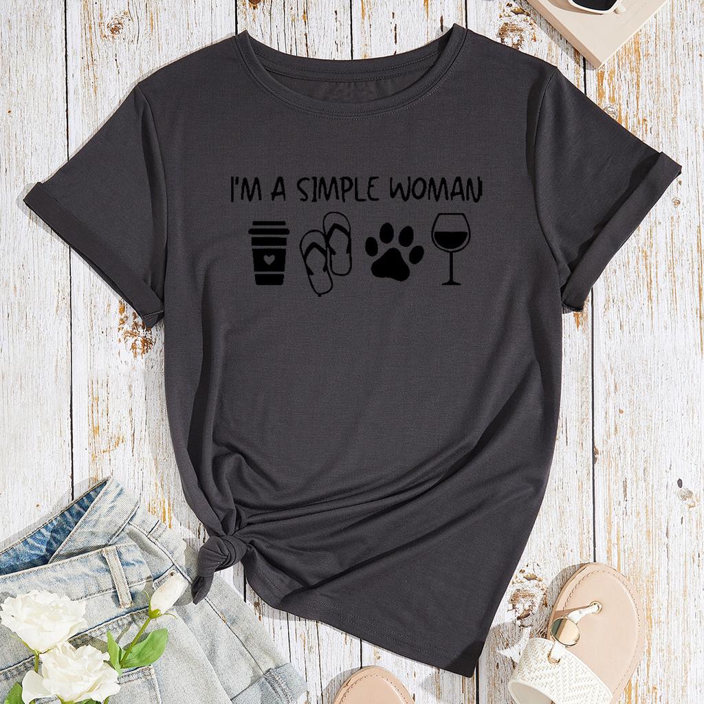 Simplified Letter Printing Cotton T-Shirt Short Sleeve Round Neck Women 2d Print Tops