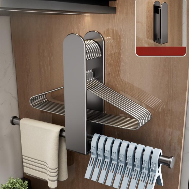 Carbon Steel Hanger Organizer No-Drill Wall-Mounted Folding Rack, Space-Saving Storage Holder for Balcony Laundry Room