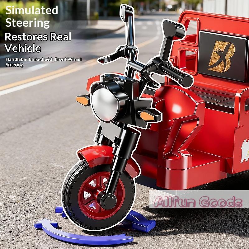 Simulation Tricycle Toy Model Inertia Driving Courier Car Realistic Pull Truck Diecast Toys Kids Pull Back Motorcycle Boy Gift