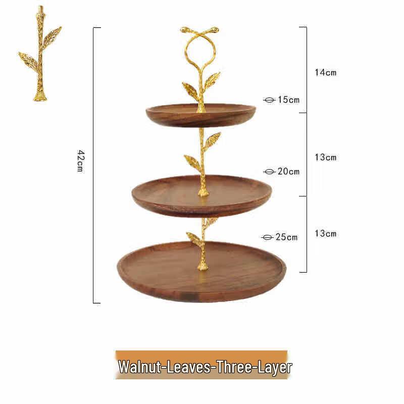 Walnut Wood Leaf Three-Tier Fruit & Dessert Stand Three-Tier Leaf Design