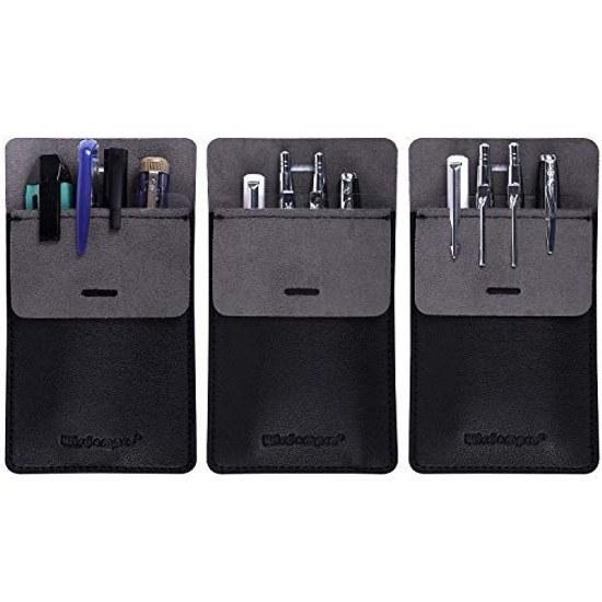 Wisdompro chest pocket pen case lab coats dress shirts protectorguard holder ink leakagestain prevention PU leather set 3 black.
