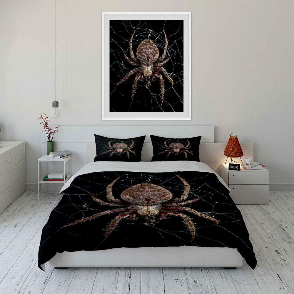 Realistic Spider On Web Pattern Bedding Duvet Cover Set (1*Duvet Cover 2*Pillowcases, Without Duvet Insert)