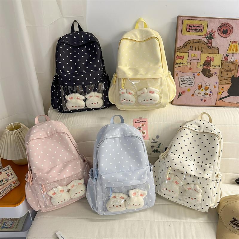 Cute Star Print Backpack for Women & Girls – Transparent Front Pocket, Lightweight Design – Perfect for School, Travel & Daily Use