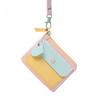 Simple Macaron Color Hanging Neck Wallet Lanyard PU Leather Zipper Coin Purse Card Bag Keychains Card Holder Women