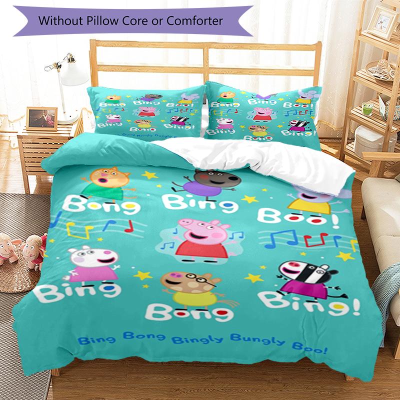 3pcs Peppa Pig Bedding Set Duvet Cover Closure Includes 1 Duvet Cover & 2 Pillowcases, Soft and Comfortable for All Seasons.